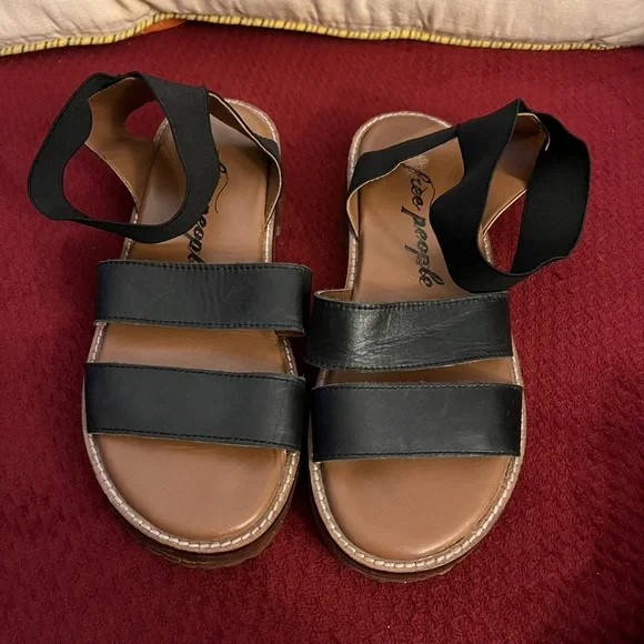 Free People Black Leather Sandals - Picture 1 of 6